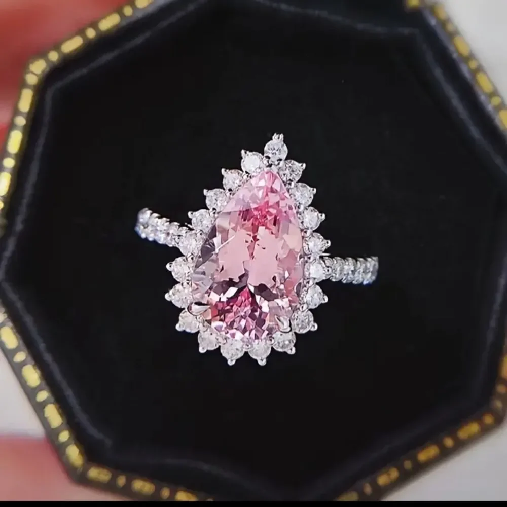 💍 Elegant Princess Engagement Rings For Bride Jewelry Romantic Pink Crystal